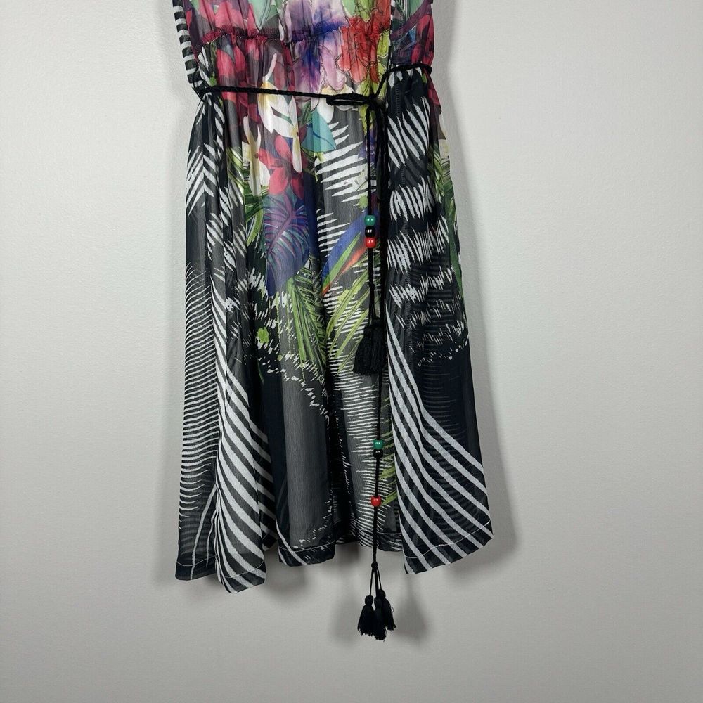Desigual Size 40 Black White Floral Gusti Sleeveless Belted Knee Length Dress - Picture 4 of 10